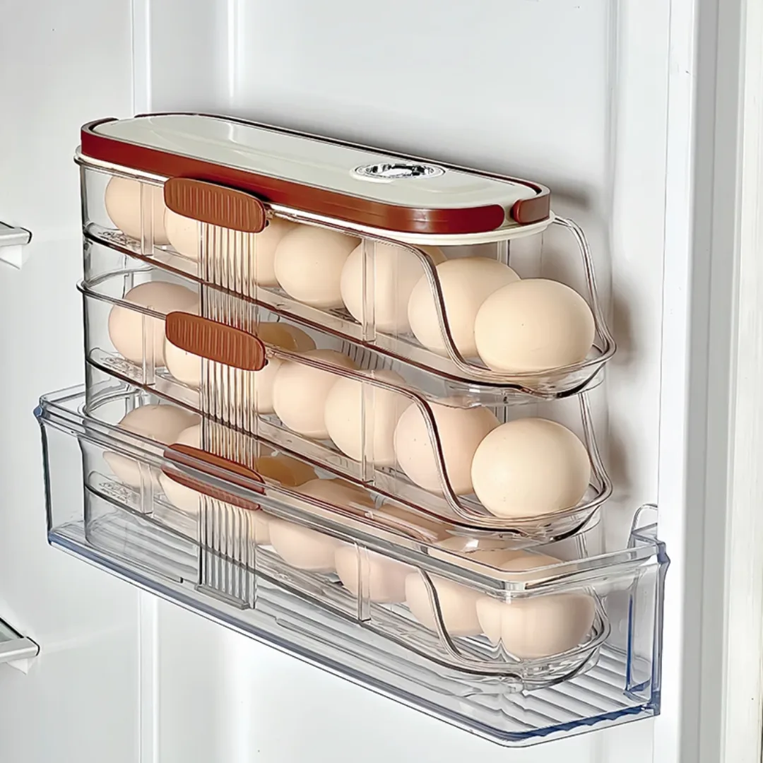 Self rolling plastic egg organiser