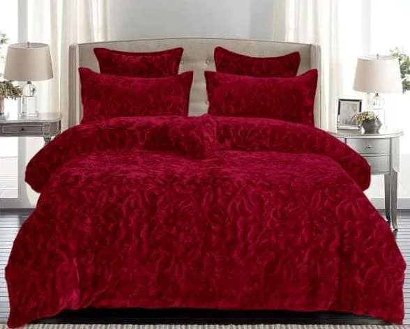 Embossed Velvet Luxury Comforter Set – Wine Red