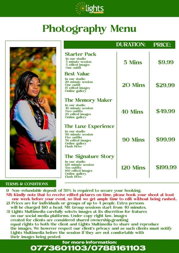 Photography price list