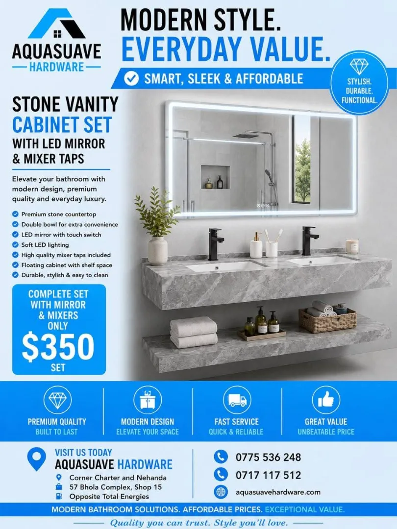 Stone Vanity Cabinet Set with LED Mirror