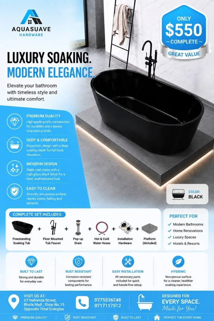 Freestanding Black Soaking Tub Set