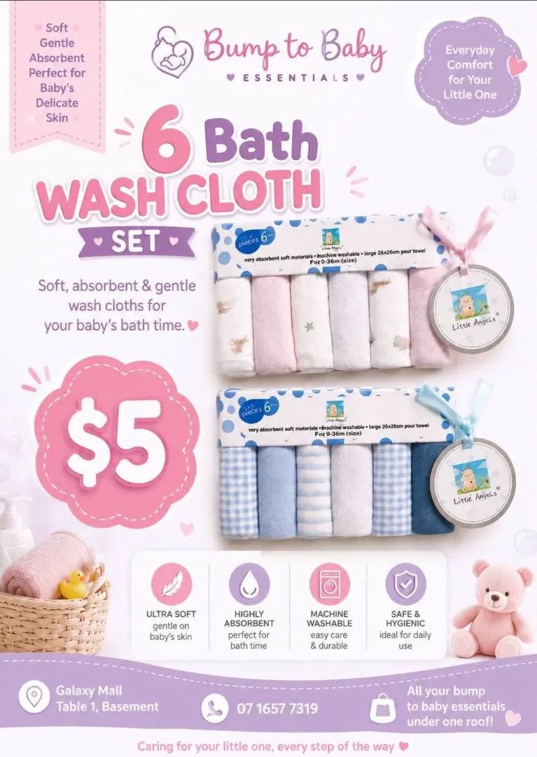6 Bath Wash Cloth Set