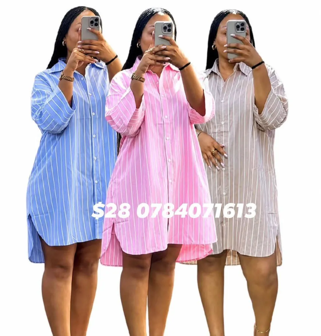 Striped Button-Up Shirt Dress