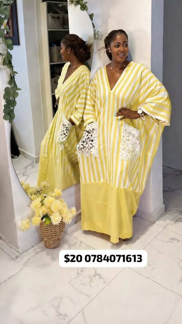 Yellow Striped Kaftan Dress