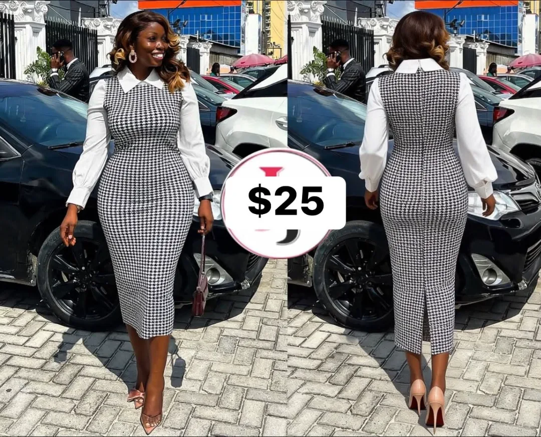 Houndstooth Long Sleeve Dress