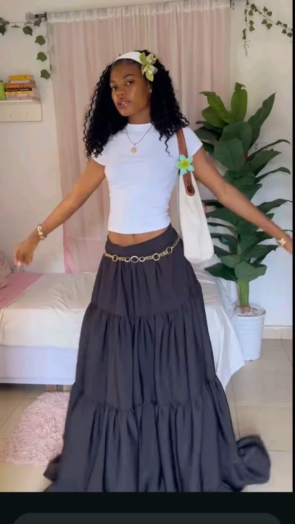 Black Tiered Boho Maxi Skirt