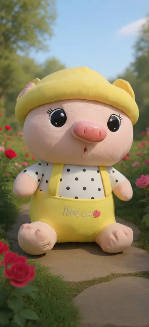 Cute Pig Plush Toy with Yellow Outfit
