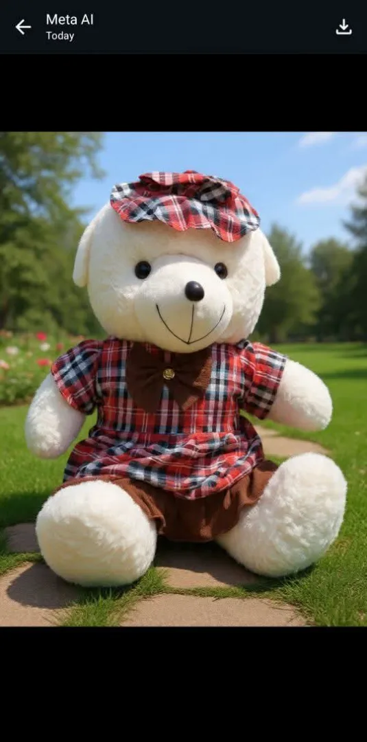 Large Teddy Bear in Plaid Dress