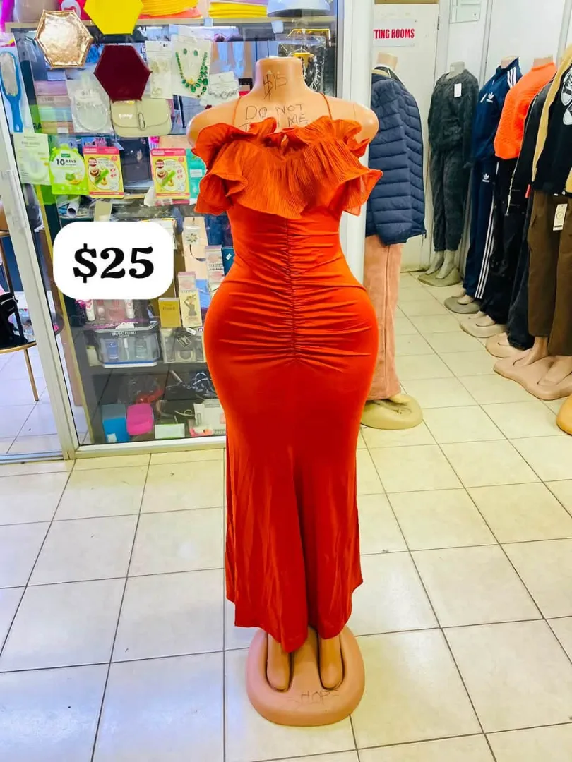 Orange Ruffled Off-Shoulder Dress