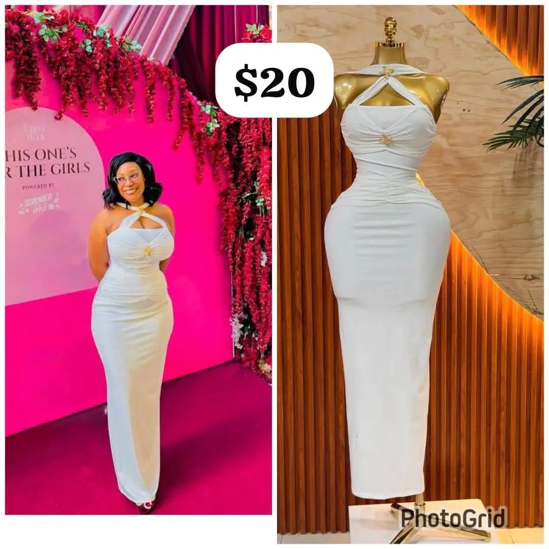 White Halter Neck Dress