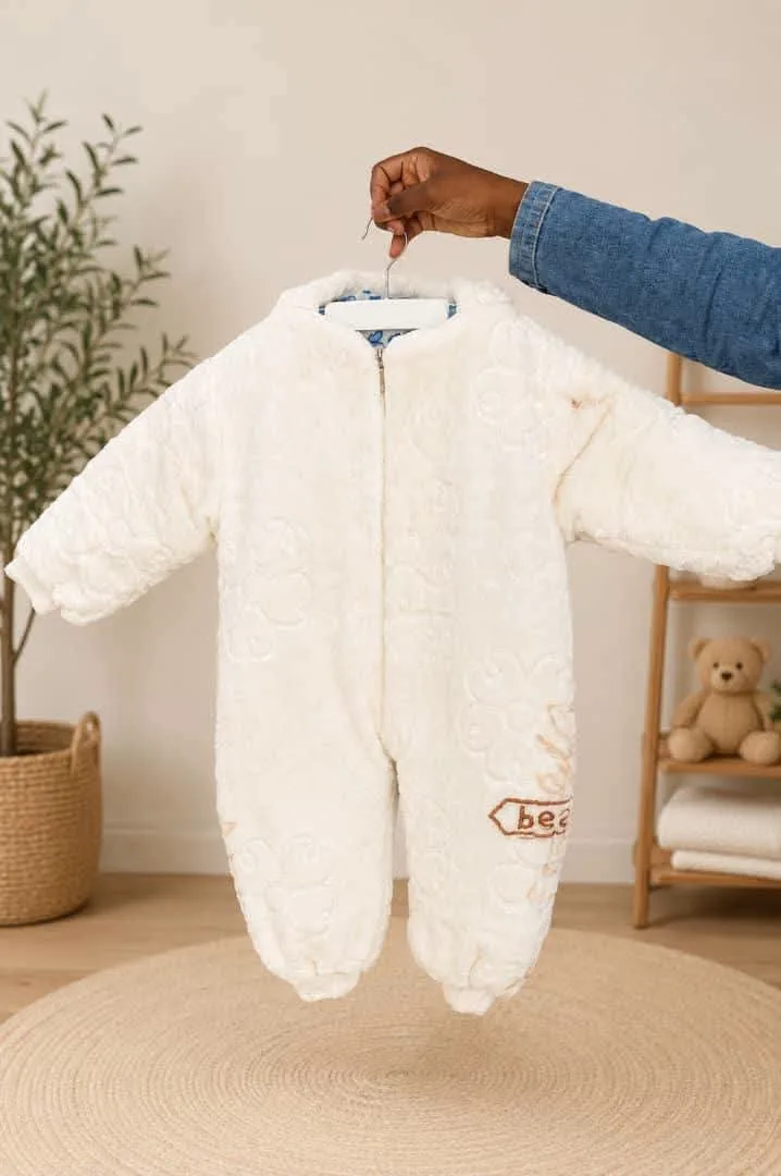 White Baby Onesie with Bear Design