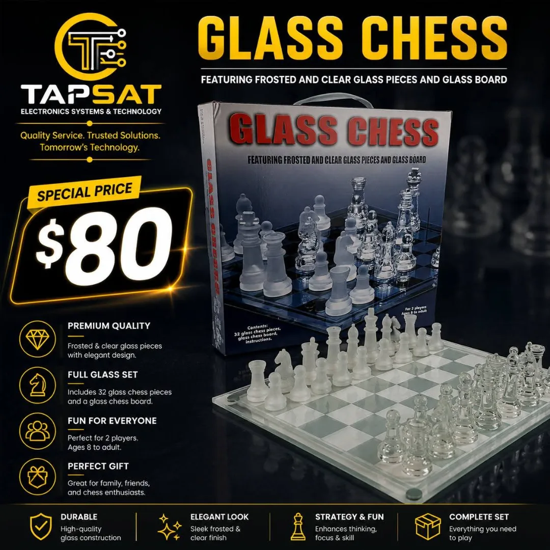 Glass Chess Set with Frosted and Clear Pieces