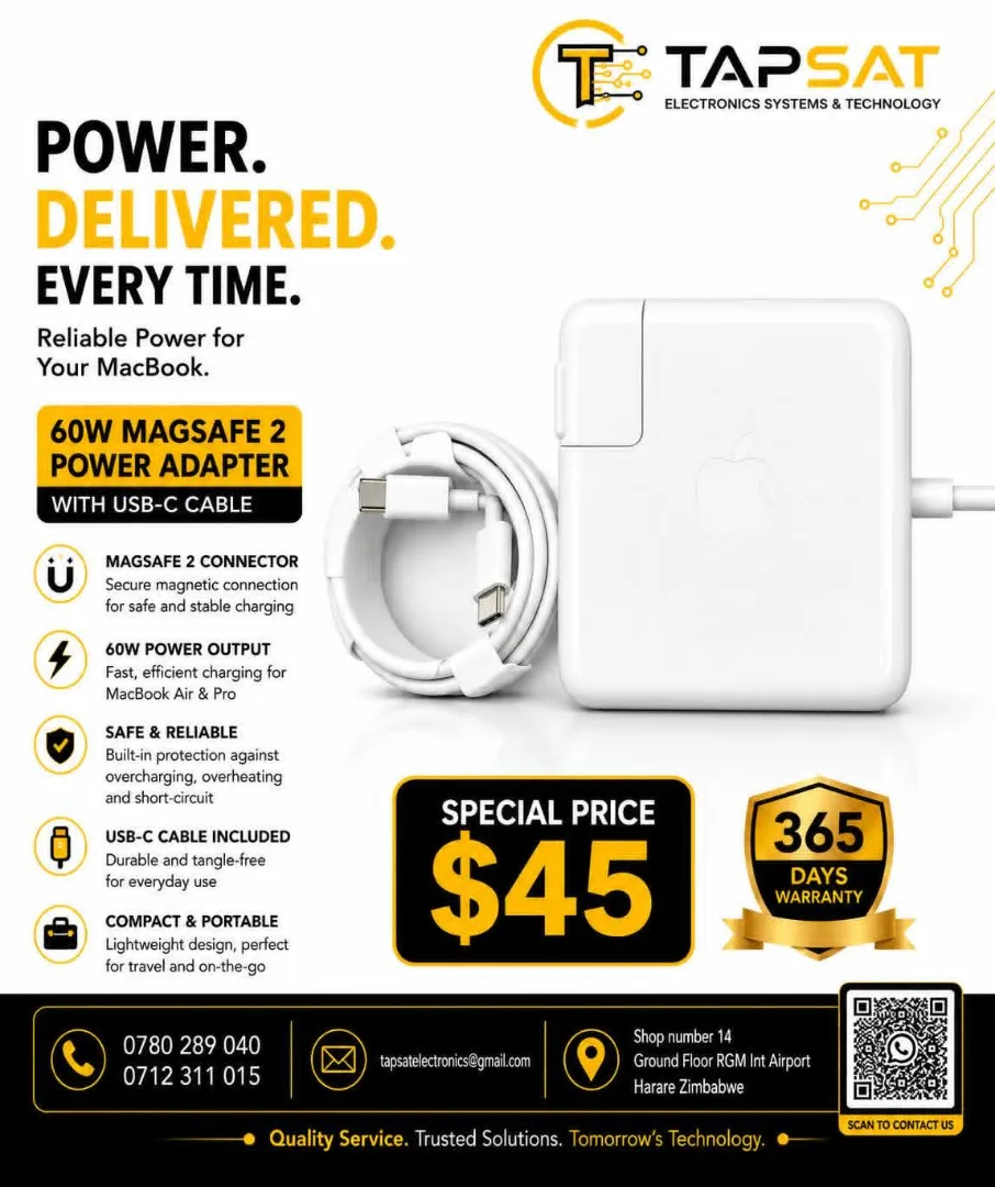60W MagSafe 2 Power Adapter with USB-C Cable