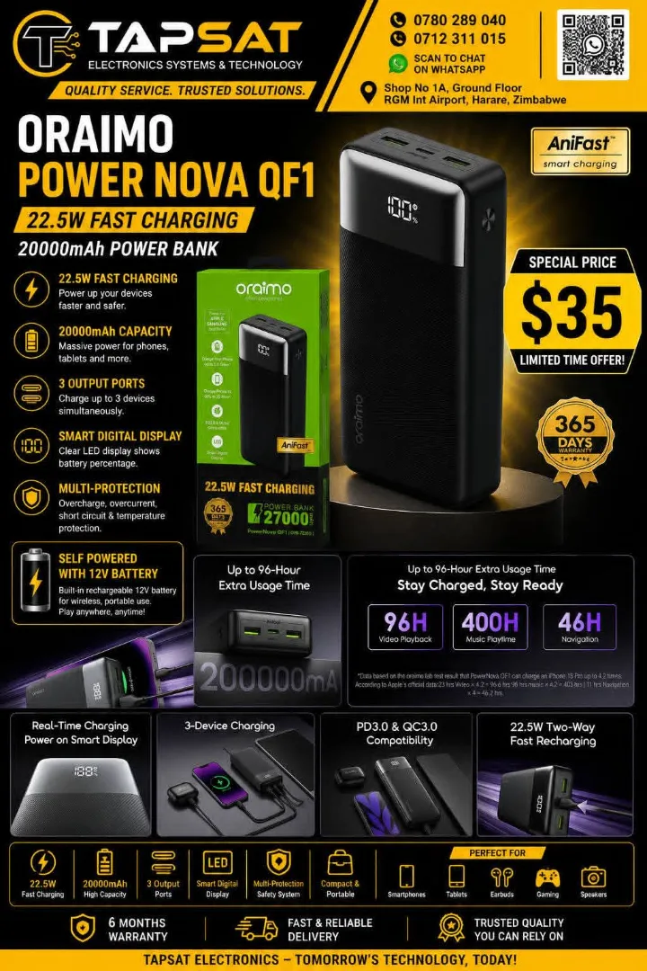 Oraimo Power Nova QF1 20000mAh Power Bank