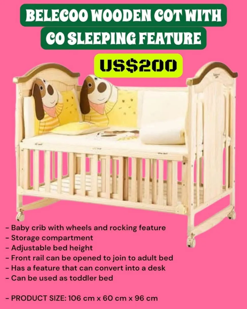 Wooden Cot with Co-Sleeping Feature