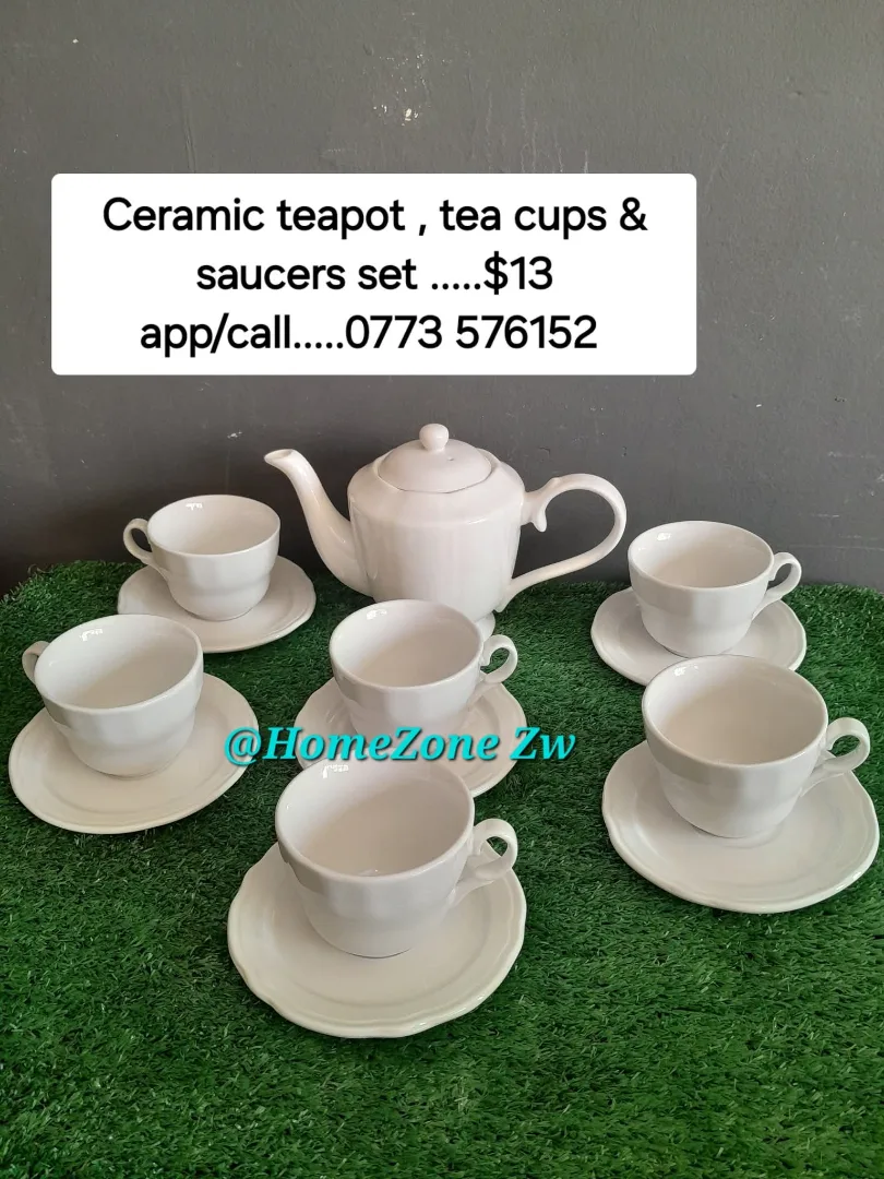 Ceramic Teapot, Cups & Saucers Set