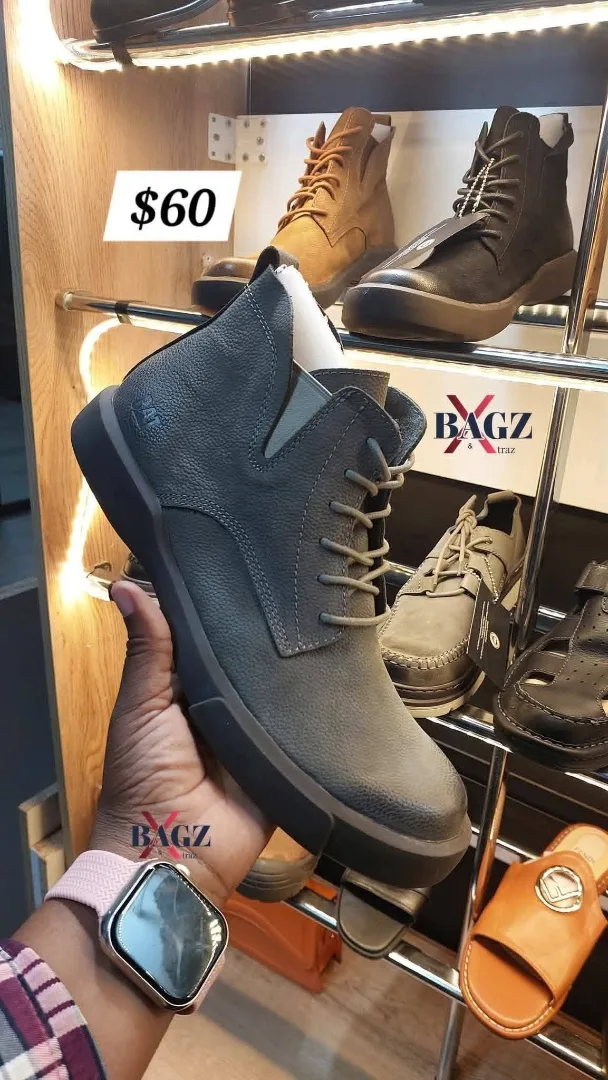 Men's Grey Leather High-Top Boots