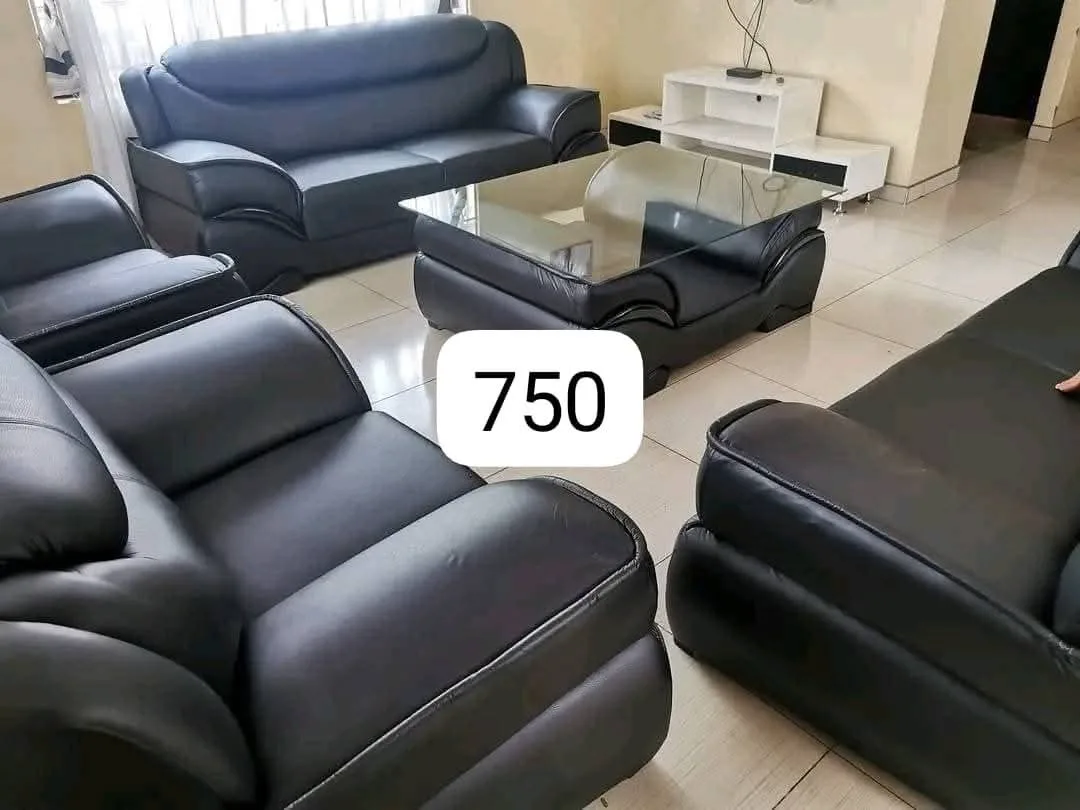 Black Leather Sofa Set