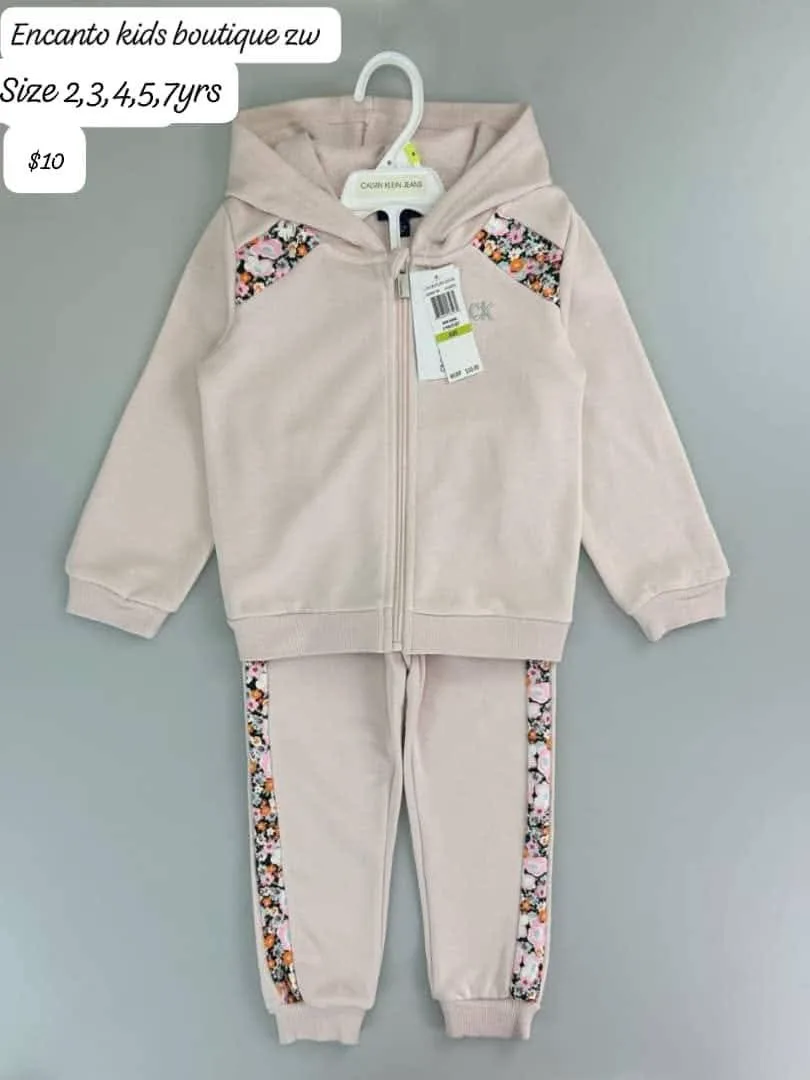 Kids Floral Trim Tracksuit Set