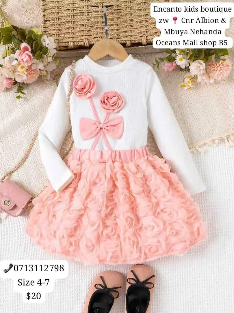 Girls' Pink Floral Dress with Bow