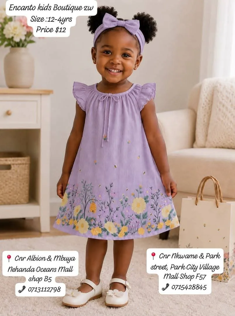 Purple Floral Dress for Kids