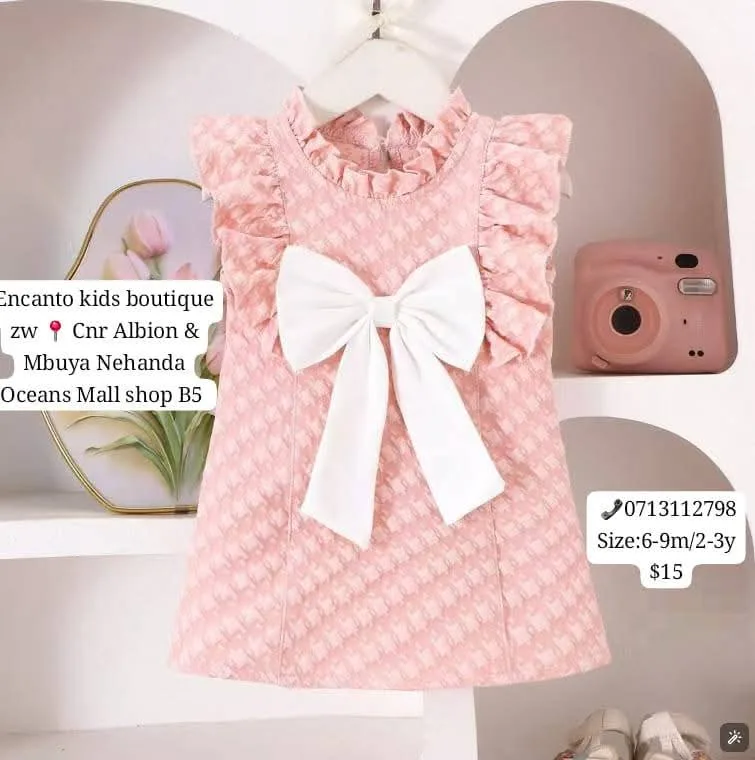 Pink Dress with White Bow for Kids