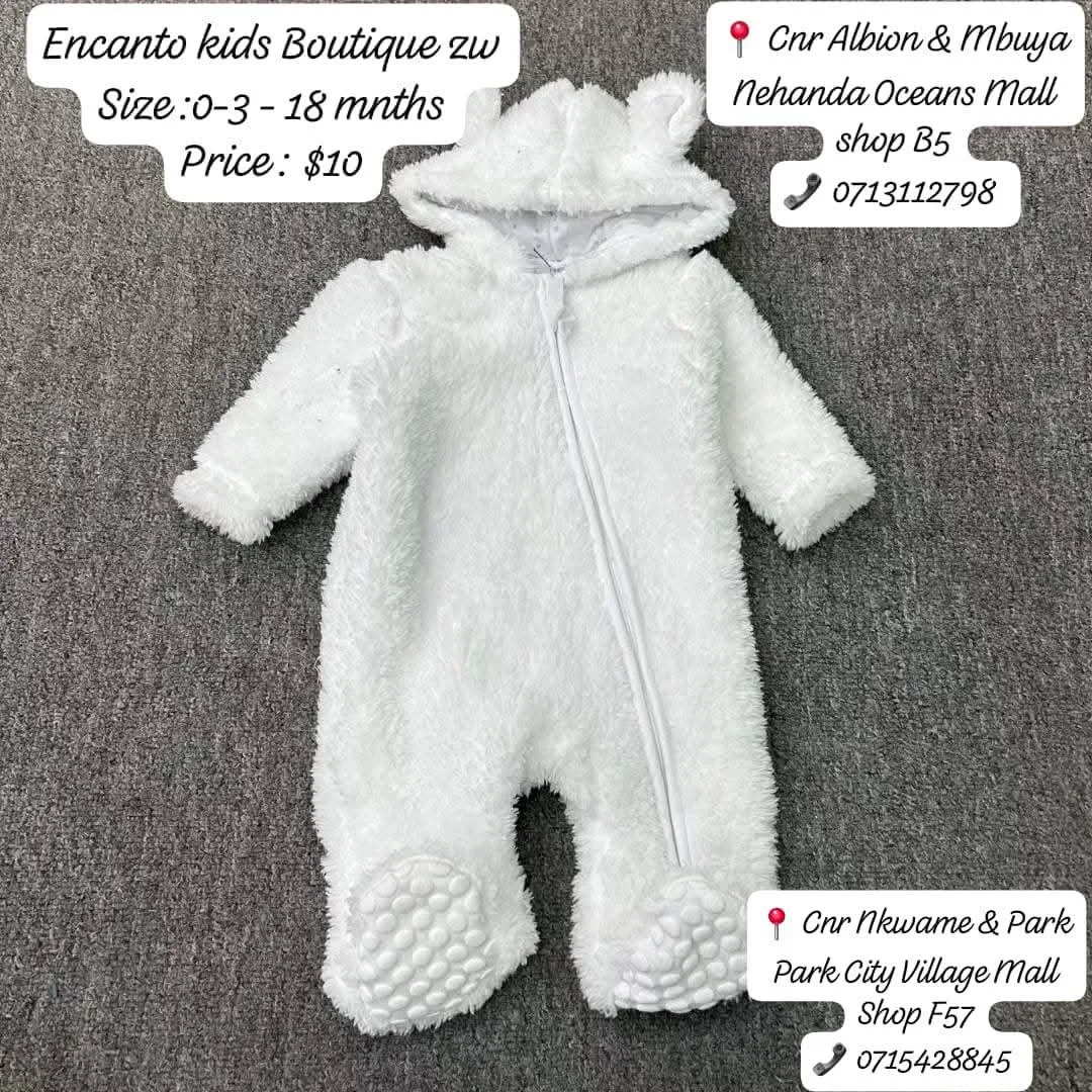 White Baby Fleece Onesie with Hood