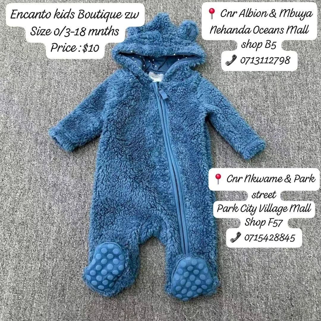 Blue Fleece Baby Romper with Ears