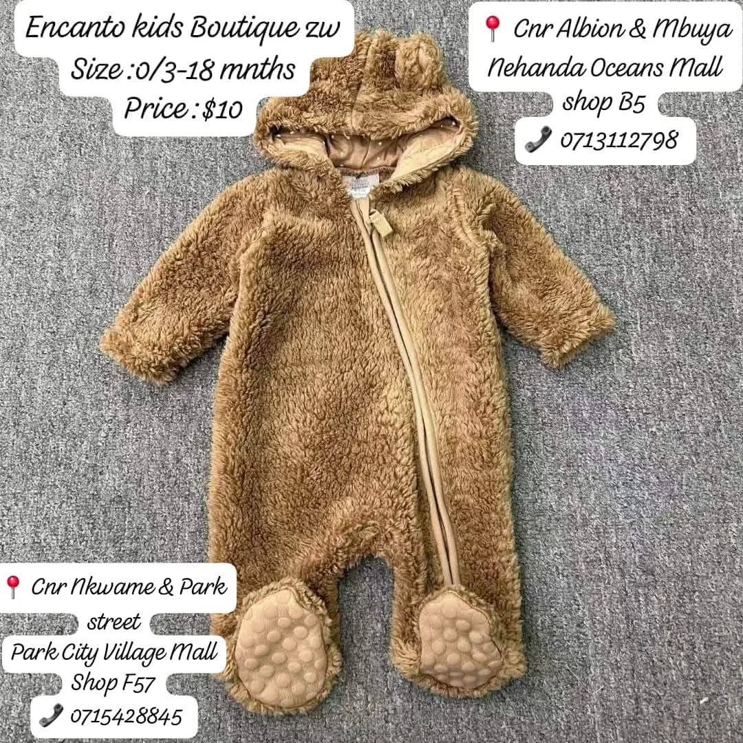 Brown Fleece Baby Onesie with Hood