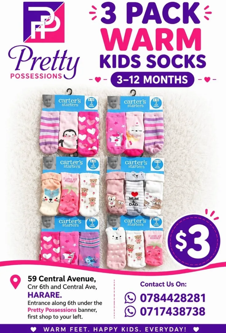 3 Pack Warm Kids Socks 3-12 Months