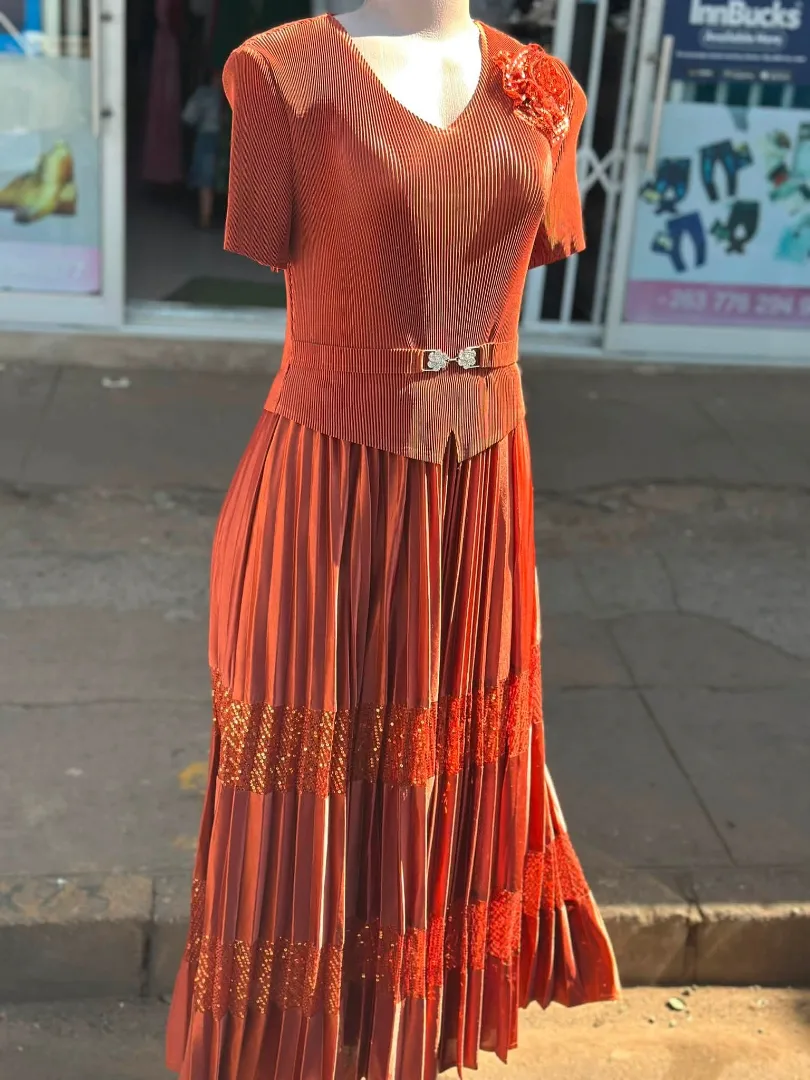 Elegant Pleated Orange Dress