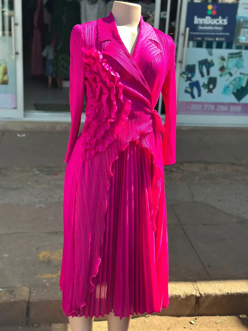 Pink Pleated Wrap Dress