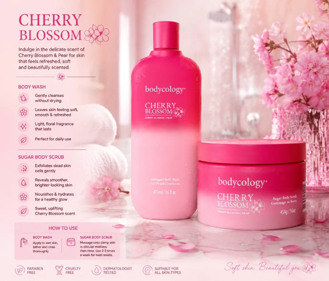 Bodycology Cherry Blossom Body Wash & Scrub Set