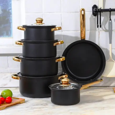 12pcs stainless steel Cookware set Black