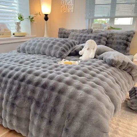 Cloud Plush Bubble Tufted Comforter Set – grey