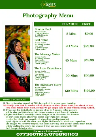 Photography price list
