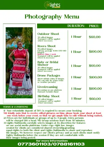 Photography price list